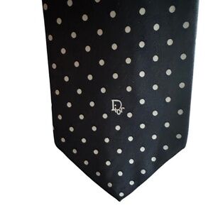 Tie, Christian Dior Black and White Polka Dot Necktie